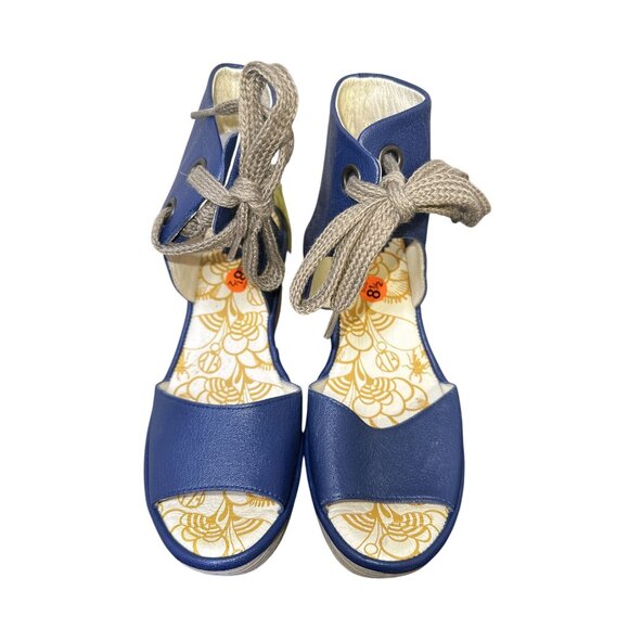 NWT Fly London Blue Leather Lace-Up Wedge Sandals Size 8.5 - Picture 2 of 8